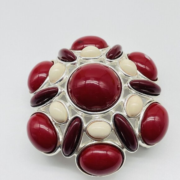Vintage Red Cabochon Statement Brooch Gold Tone - Picture 3 of 8
